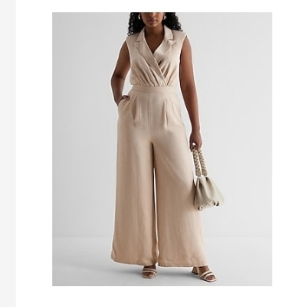 NWT Express Khaki Tan Linen Wide leg Jumpsuit, XS